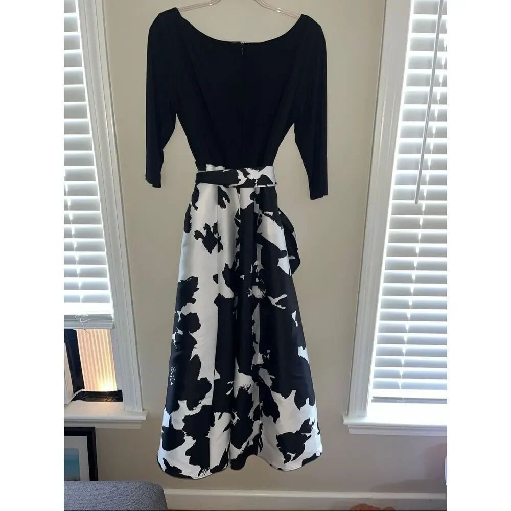 R & M Richards black and white floral high-low dress 3/4 sleeves size 12 - Picture 4 of 4